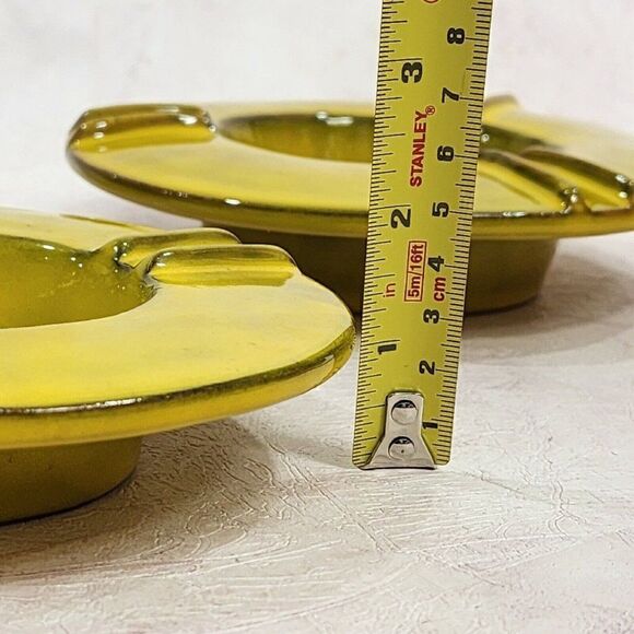 Set of 3 Vtg MC Italy 9"/ 7"/ 6.75" PV Peasant Village Pottery Yellow Ashtrays - Picture 6 of 16